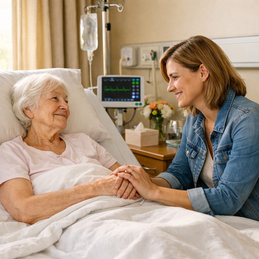 Caregiver with elderly resident in care setting
